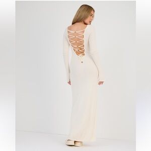 New Elegant White Lace-Up Dress